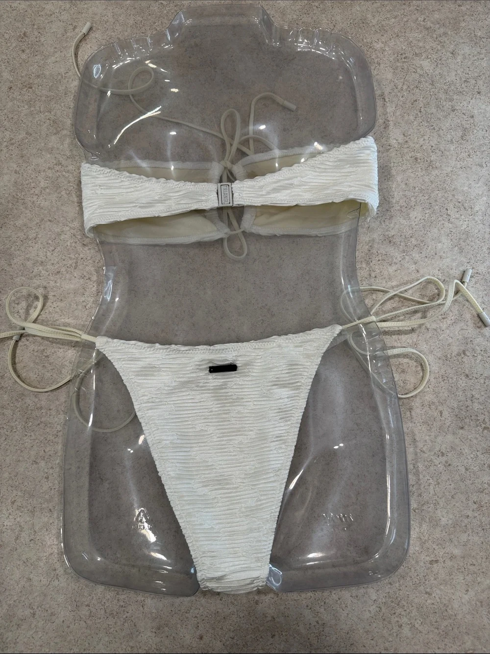 TRIANGLE SWIMWEAR BANDEAU WHITE RIBBED SHIMMER STRING BIKINI TOP SMALL/LOWER XS